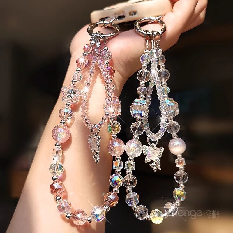 with Wrist Beaded Strap Pad Butterfly Phone Lanyard Faux Crystal FashionChic