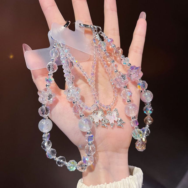 with Wrist Beaded Strap Pad Butterfly Phone Lanyard Faux Crystal FashionChic