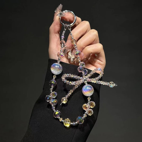 Beaded Phone Strap Crystal Bow Wrist Faux FashionChic