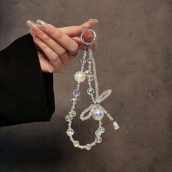 Beaded Phone Strap Crystal Bow Wrist Faux FashionChic