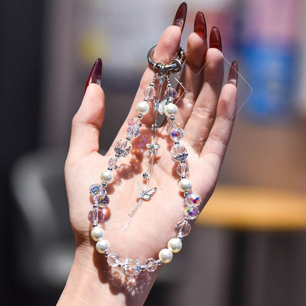Pad Phone with Strap Faux Pearl Butterfly Wrist Lanyard FashionChic