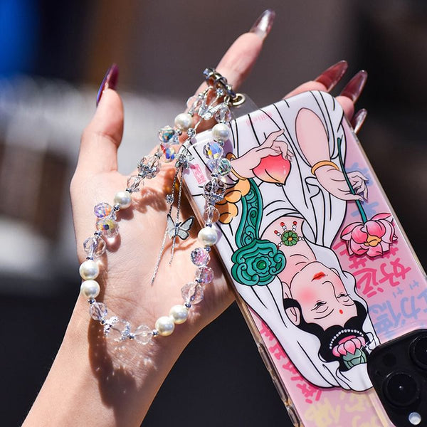 Pad Phone with Strap Faux Pearl Butterfly Wrist Lanyard FashionChic