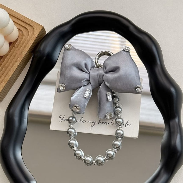 Pearl Bow Lanyard Pad with Faux Rhinestone Charm Phone FashionChic