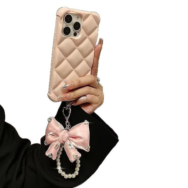 Pearl Bow Lanyard Pad with Faux Rhinestone Charm Phone FashionChic