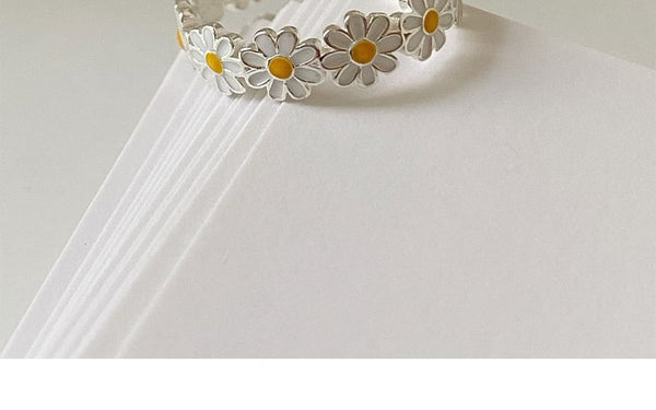 925 Silver Sterling Enamel Daisy Ring Open FashionChic