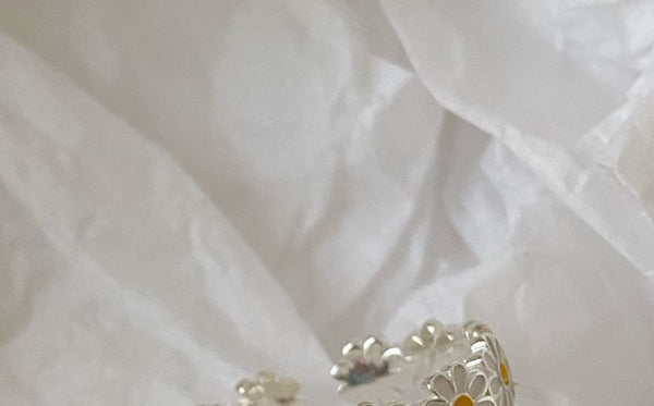 925 Silver Sterling Enamel Daisy Ring Open FashionChic