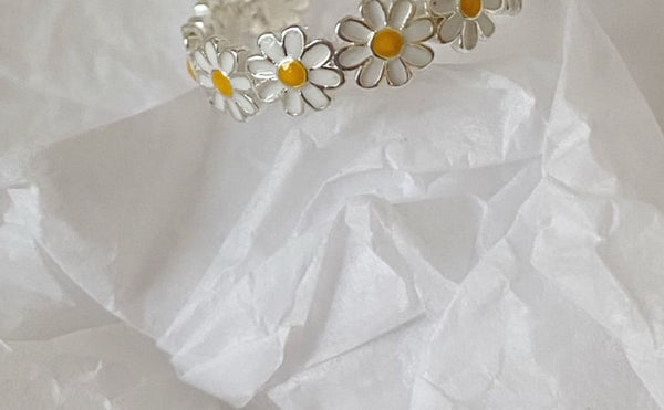 925 Silver Sterling Enamel Daisy Ring Open FashionChic