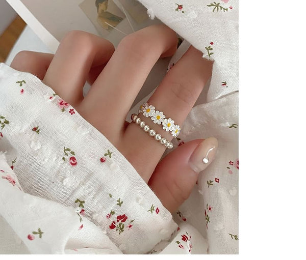 925 Silver Sterling Enamel Daisy Ring Open FashionChic