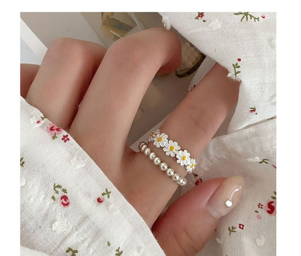 925 Silver Sterling Enamel Daisy Ring Open FashionChic