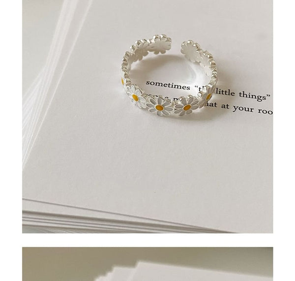 925 Silver Sterling Enamel Daisy Ring Open FashionChic