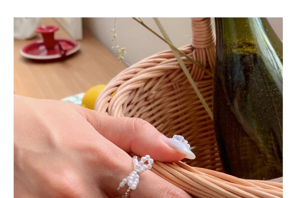 Ring Sterling Beaded 925 Bow Elastic Silver FashionChic