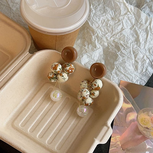 Earring Print Drop Beaded Fabric Floral FashionChic