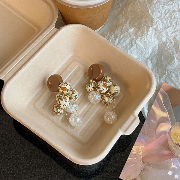 Earring Print Drop Beaded Fabric Floral FashionChic