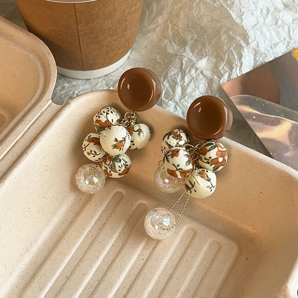 Earring Print Drop Beaded Fabric Floral FashionChic