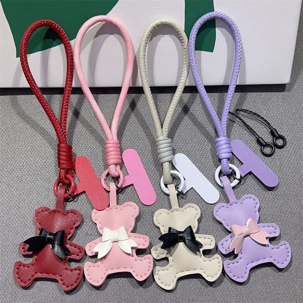 Leather with Faux and Bear Pad Phone Lanyard Strap FashionChic