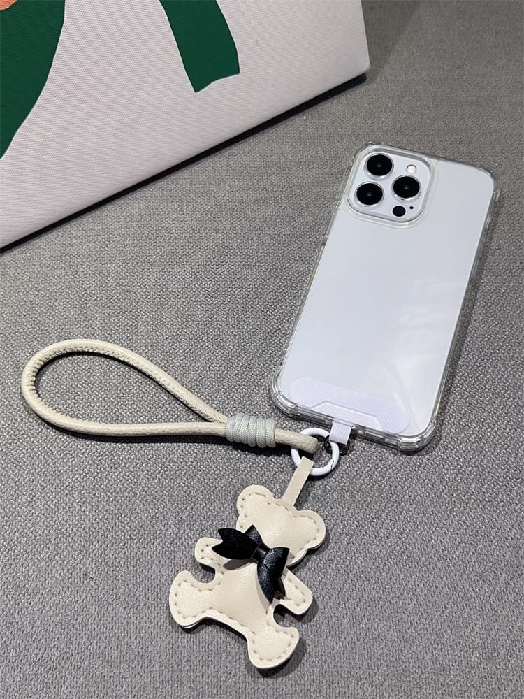 Leather with Faux and Bear Pad Phone Lanyard Strap FashionChic