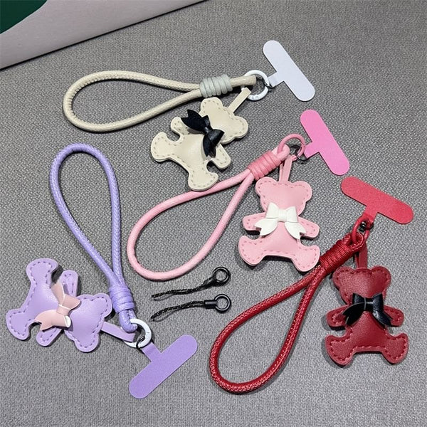 Leather with Faux and Bear Pad Phone Lanyard Strap FashionChic