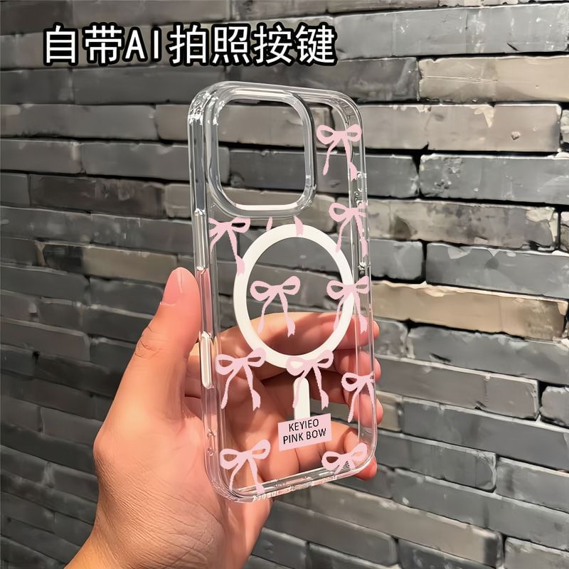 Magnetic MagSafe) Case Bow with (Compatible Transparent Phone FashionChic