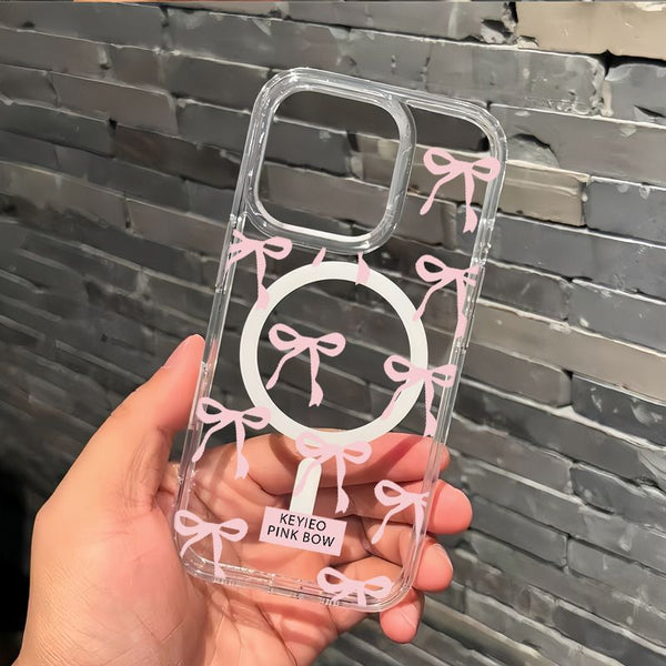 Magnetic MagSafe) Case Bow with (Compatible Transparent Phone FashionChic