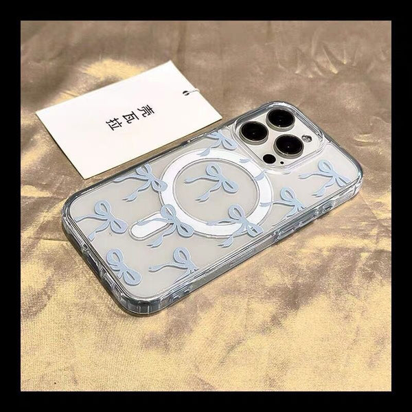 Magnetic MagSafe) Case Bow with (Compatible Transparent Phone FashionChic