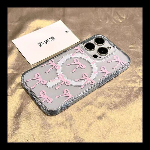 Magnetic MagSafe) Case Bow with (Compatible Transparent Phone FashionChic