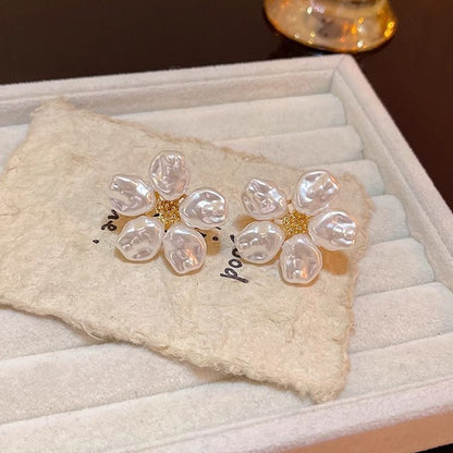 Floral Earring Faux Alloy Pearl Statement FashionChic