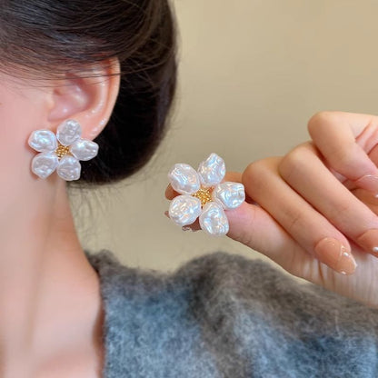 Floral Earring Faux Alloy Pearl Statement FashionChic