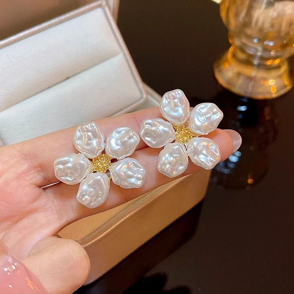 Floral Earring Faux Alloy Pearl Statement FashionChic