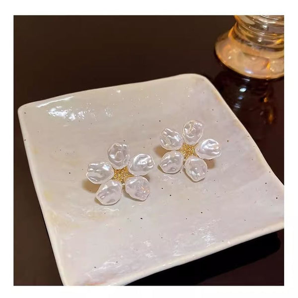 Floral Earring Faux Alloy Pearl Statement FashionChic