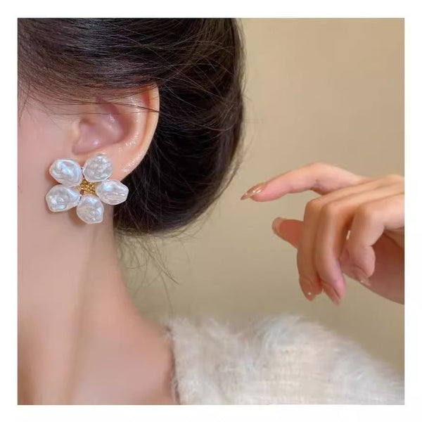 Floral Earring Faux Alloy Pearl Statement FashionChic
