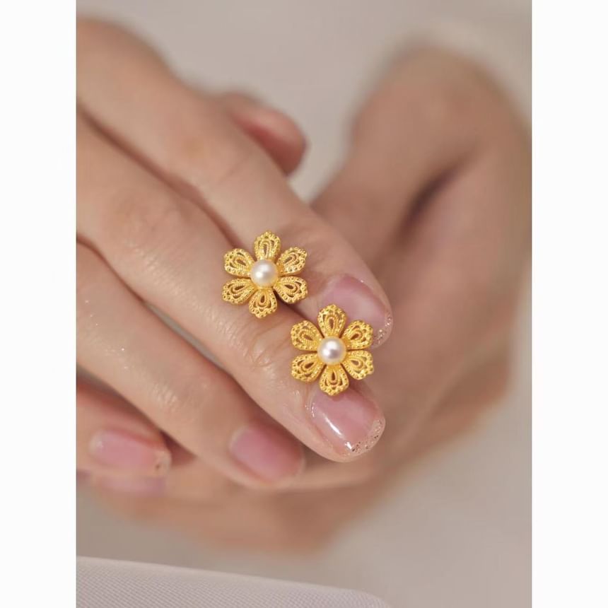 Faux Alloy Earring Floral Stud Pearl FashionChic
