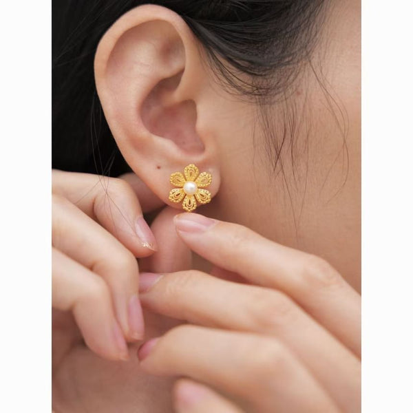 Faux Alloy Earring Floral Stud Pearl FashionChic