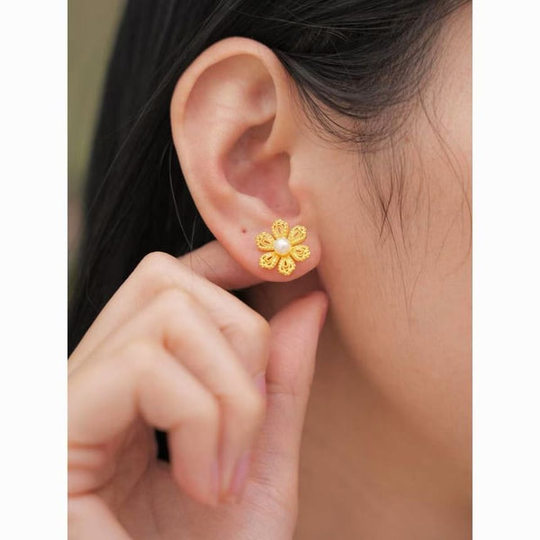 Faux Alloy Earring Floral Stud Pearl FashionChic