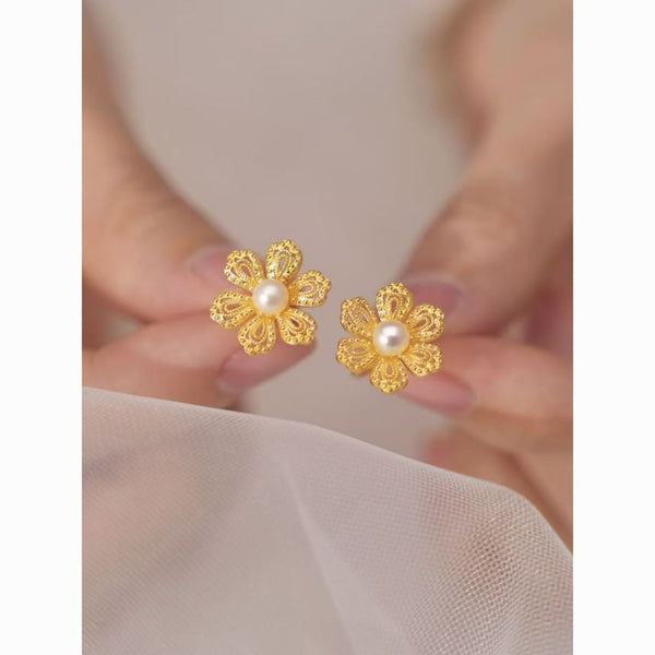 Faux Alloy Earring Floral Stud Pearl FashionChic