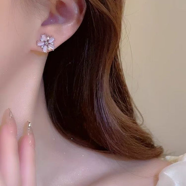 Faux Alloy Floral Gemstone Pearl Threader Earring FashionChic