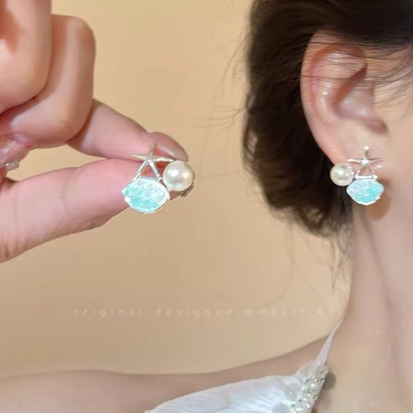 Pearl Alloy Stud Faux Rhinestone Earring Starfish FashionChic