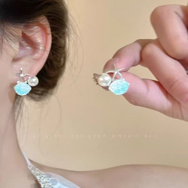 Pearl Alloy Stud Faux Rhinestone Earring Starfish FashionChic