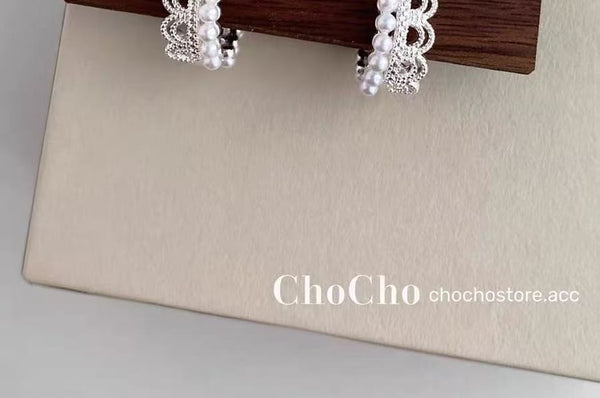 Huggie Earring Pearl Faux Lace Alloy FashionChic