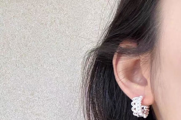 Huggie Earring Pearl Faux Lace Alloy FashionChic