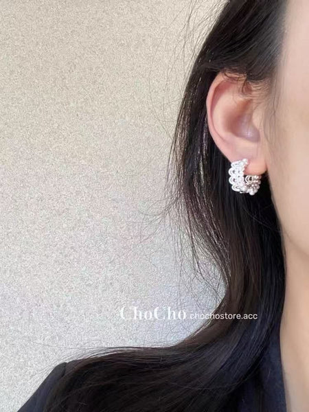 Huggie Earring Pearl Faux Lace Alloy FashionChic