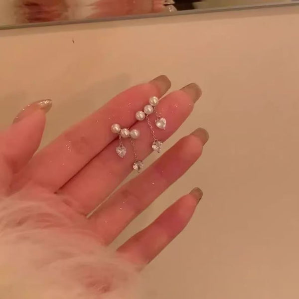 Heart Rhinestone Alloy Pearl Dangle Earring Faux FashionChic