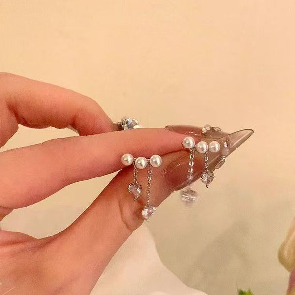 Heart Rhinestone Alloy Pearl Dangle Earring Faux FashionChic