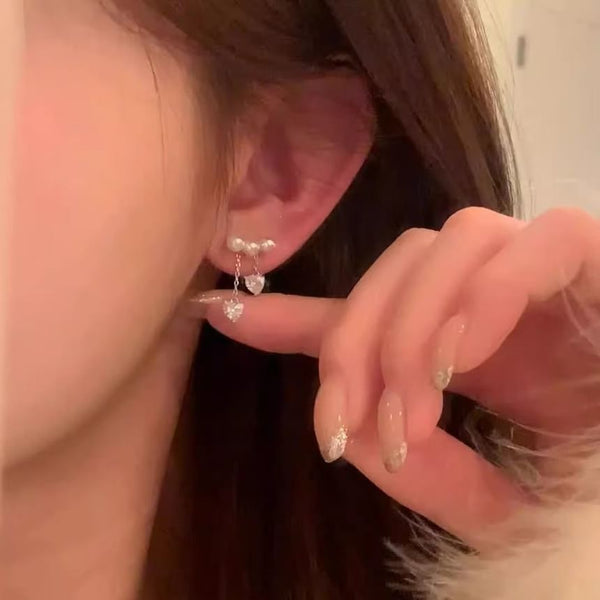 Heart Rhinestone Alloy Pearl Dangle Earring Faux FashionChic