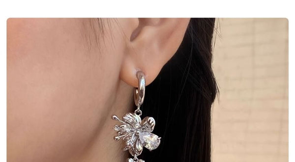 Asymmetrical Dangle Floral Earring Alloy FashionChic