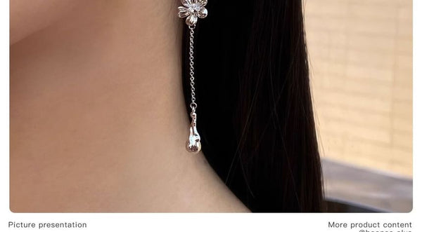 Asymmetrical Dangle Floral Earring Alloy FashionChic