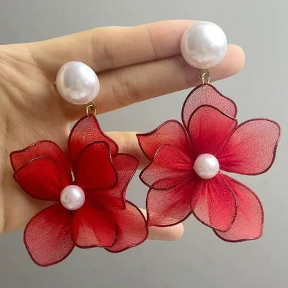 Statement Earring Pearl Alloy Mesh Faux Floral FashionChic