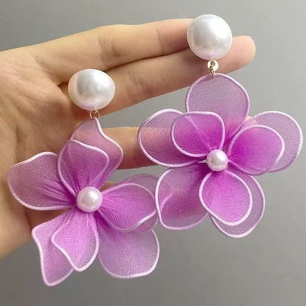 Statement Earring Pearl Alloy Mesh Faux Floral FashionChic