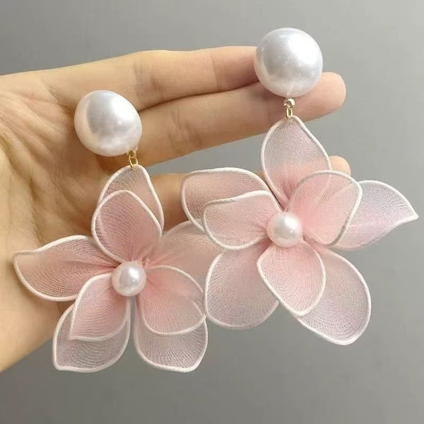 Statement Earring Pearl Alloy Mesh Faux Floral FashionChic