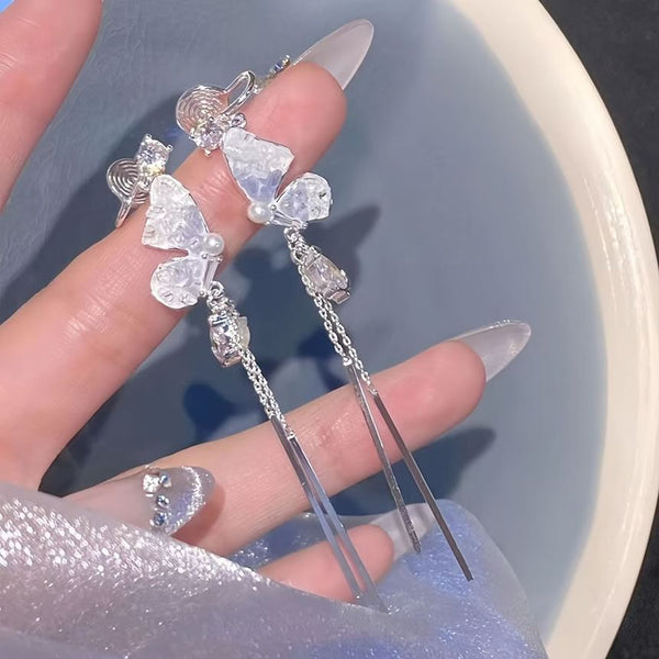 Butterfly Threader Earring Faux Crystal Alloy FashionChic