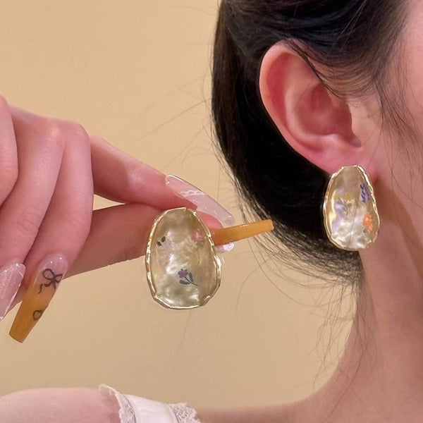 Alloy Earring Floral Glaze Statement FashionChic